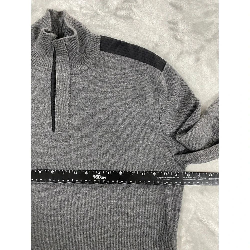 Boss Hugo Boss Quarter Zip Sweater Mens XL Gray Vintage 100% Virgin Wool Ribbed